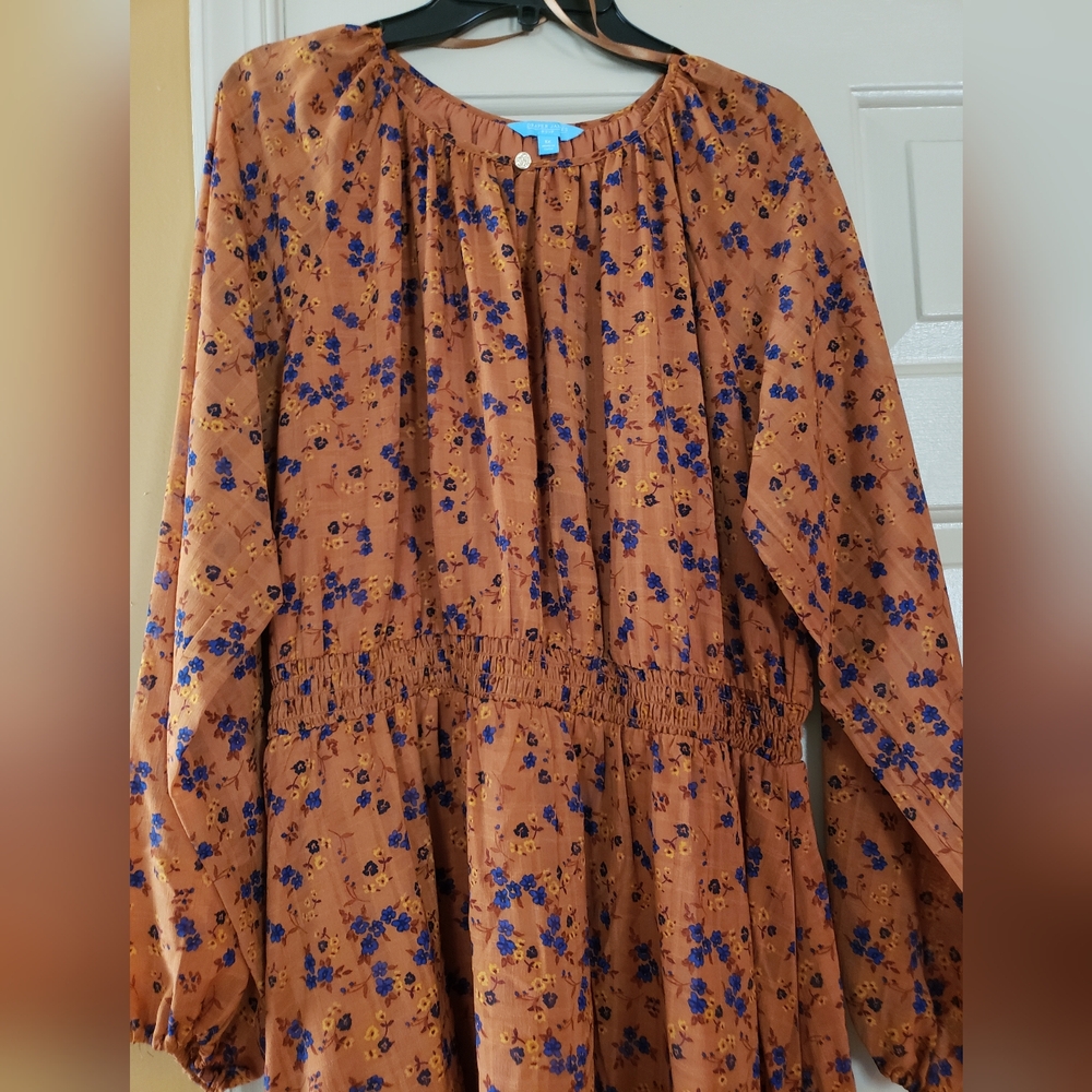 Draper James Brown and Blue Long Sleeve Sundress - Picture 2 of 11